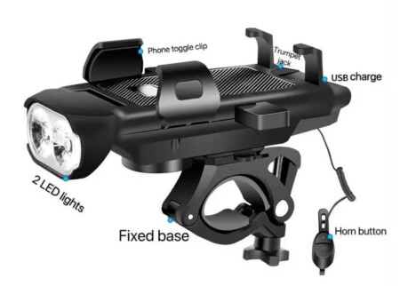 Briviga EBL-3612 Işık 650 Lümen USB Şarjlı Bisiklet Lamba 4 in1 Telefon Tutucu,Korna - 2