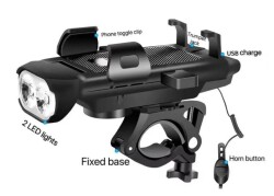 Briviga  EBL-3612 Işık 650 Lümen USB Şarjlı Bisiklet Lamba 4 in1 Telefon Tutucu,Korna  - 2