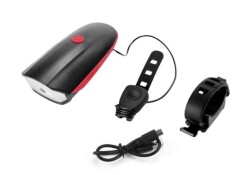 Forte GT 250 Lümen Bisiklet Ön Farı 2 İn 1 Korna 140 db Xbyc 6163 Usb Şarjlı Kırmızı - Forte GT
