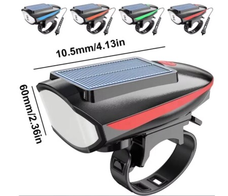Forte GT Bisiklet Ön Farı 250 Lm Korna 140db Usb Solar Şarjlı Kırmızı Xbyc 6163 - 7