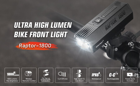 Gaciron Raptor 1800 Lümen Ultra Yüksek Lümenli Bisiklet Ön Far Lambası USB - 5