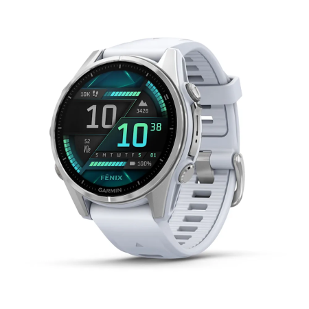 Garmin fenix 8 - 43 mm, AMOLED Gümüş, Beyaz Taşlı Silikon Kayışlı - 1