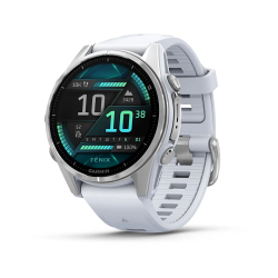 Garmin fenix 8 - 43 mm, AMOLED Gümüş, Beyaz Taşlı Silikon Kayışlı