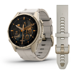 Garmin fenix 8 - 43mm, AMOLED Sapphire, Soft Gold ve Kireçtaşı Deri Kayışlı