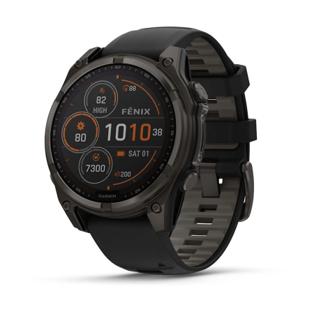 Garmin fenix 8 - 47 mm, Solar, Sapphire - Karbon Gri DLC Titanyum, Siyah/Gri Silikon Kayışlı - 1
