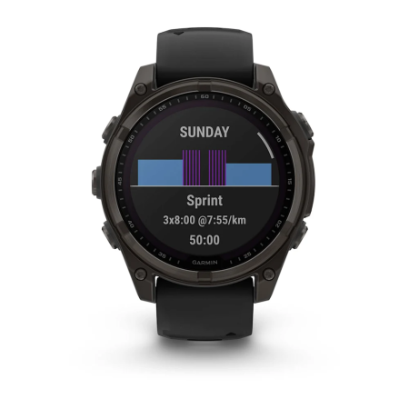 Garmin fenix 8 - 47 mm, Solar, Sapphire - Karbon Gri DLC Titanyum, Siyah/Gri Silikon Kayışlı - 4