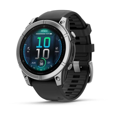 Garmin fenix E – 47 mm, AMOLED Paslanmaz çelik, Siyah silikon kayışlı - 1