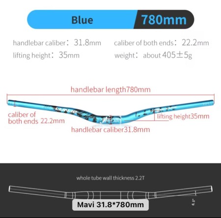 Lunje All Ride Açılı 9mm Gidon Mavi 31.8mm - 5