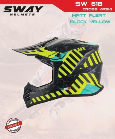 Sway Alert Full Face Tam Korumalı Kask (51-52cm) Matt Siyah - Sarı - 2