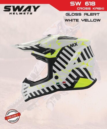 Sway Alert Full Face Tam Korumalı Kask (53-54cm) Beyaz - Sarı - 2
