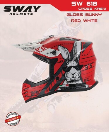 Sway Bunny Full Face Tam Korumalı Kask (53-54cm) Kırmızı - Beyaz - 2