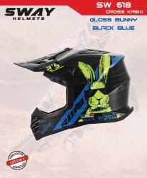 Sway Bunny Full Face Tam Korumalı Kask (53-54cm) Siyah - Mavi - 2