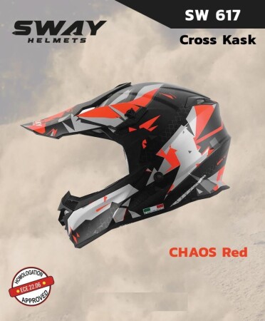Sway Chaos Full Face Tam Korumalı Kask (M/57-58cm) Kırmızı - Gri - 2