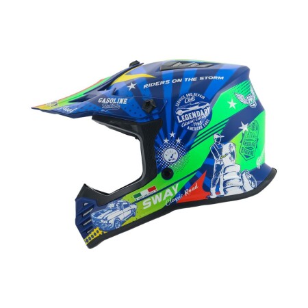 Sway Gassoline Full Face Tam Korumalı Kask (51-52cm) Mavi -Kırmızı - 1