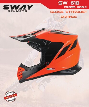 Sway Stardust Full Face Tam Korumalı Kask (51-52cm) Turuncu - Siyah - 2