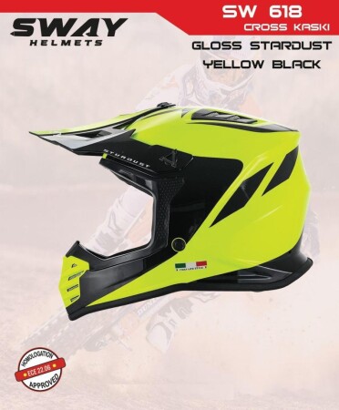 Sway Stardust Full Face Tam Korumalı Kask (53-54cm) Sarı - Siyah - 2